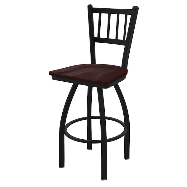 25" Swivel Counter Stool, Black Wrinkle, Dark Cherry Maple Seat